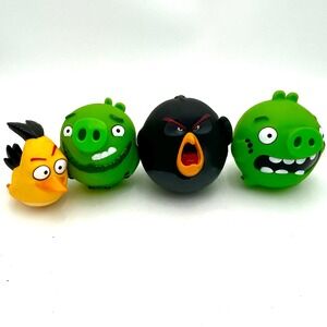 Angry Birds Squeeze Toys Lot of 4 Collectible Rovio Yellow Chuck Pig Bomb